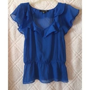 Forever 21 Blue Sheer Short Sleeve Blouse